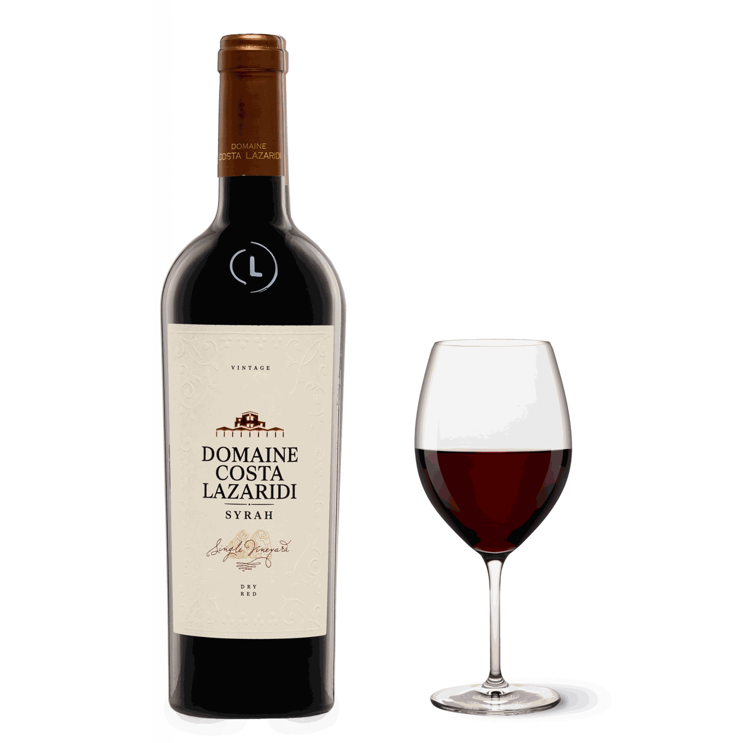 Syrah Domaine Costa Lazaridi Rotwein 2022 aus Drama PGI mit fruchtigem Aroma und Barrique-Ausbau