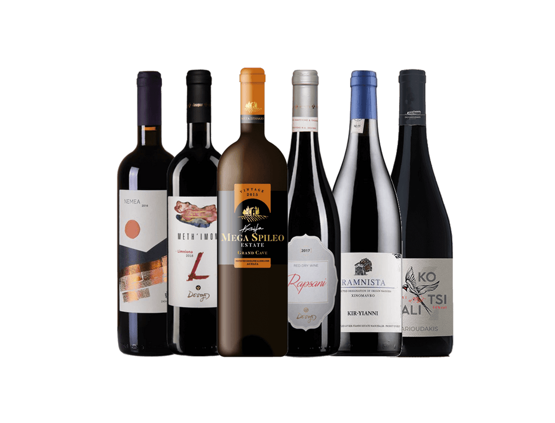 Probierpaket Griechische Rotweinsorten mit sechs verschiedenen Flaschen autochthoner griechischer Weine