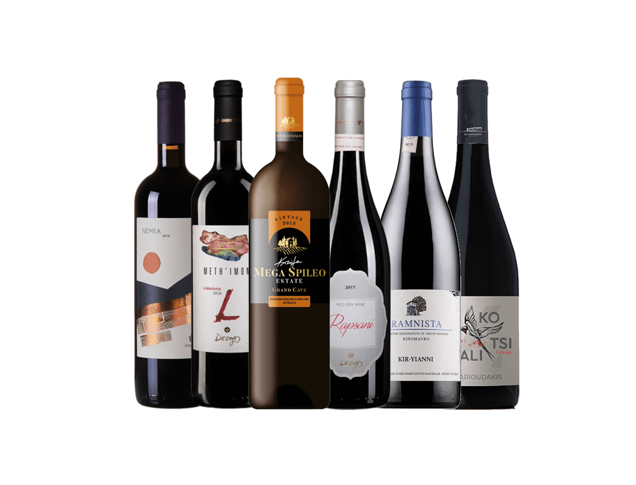 Probierpaket Griechische Rotweinsorten mit sechs verschiedenen Flaschen autochthoner griechischer Weine