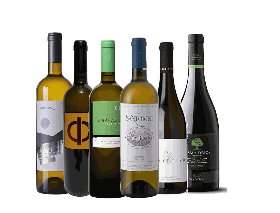 Probierpaket Assyrtiko mit sechs griechischen Weißweinen aus verschiedenen Regionen
