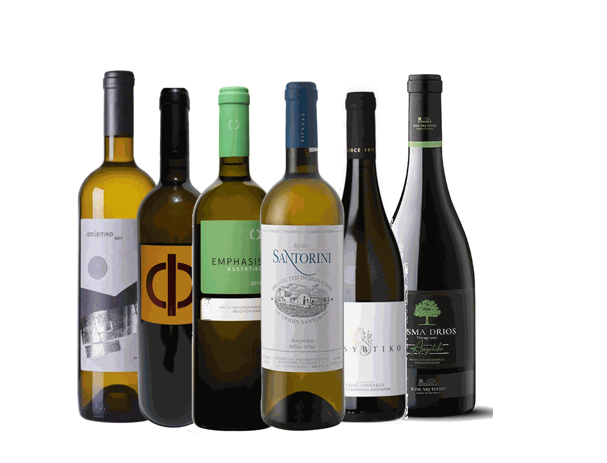 Probierpaket Assyrtiko mit sechs griechischen Weißweinen aus verschiedenen Regionen