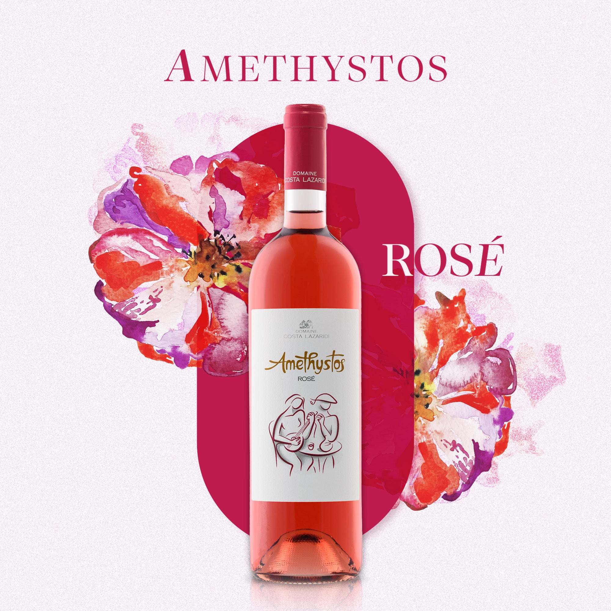 Amethystos Rosé Weinflasche mit fruchtigem Charakter aus Drama PGI, Cabernet und Merlot 2024 Jahrgang