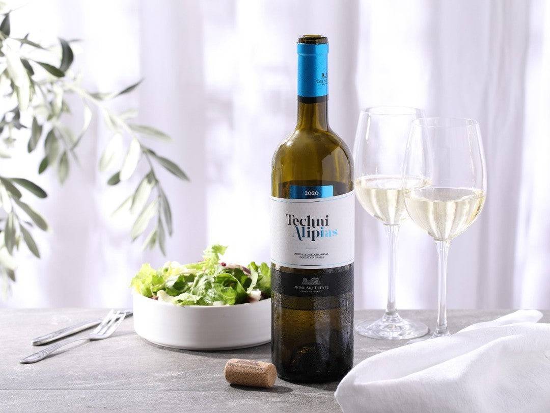 Techni White Weißwein aus Drama PGI mit Sauvignon und Assyrtiko, mineralisch und frisch, 2024 Jahrgang, 13% Vol. Alkohol, Korkverschluss