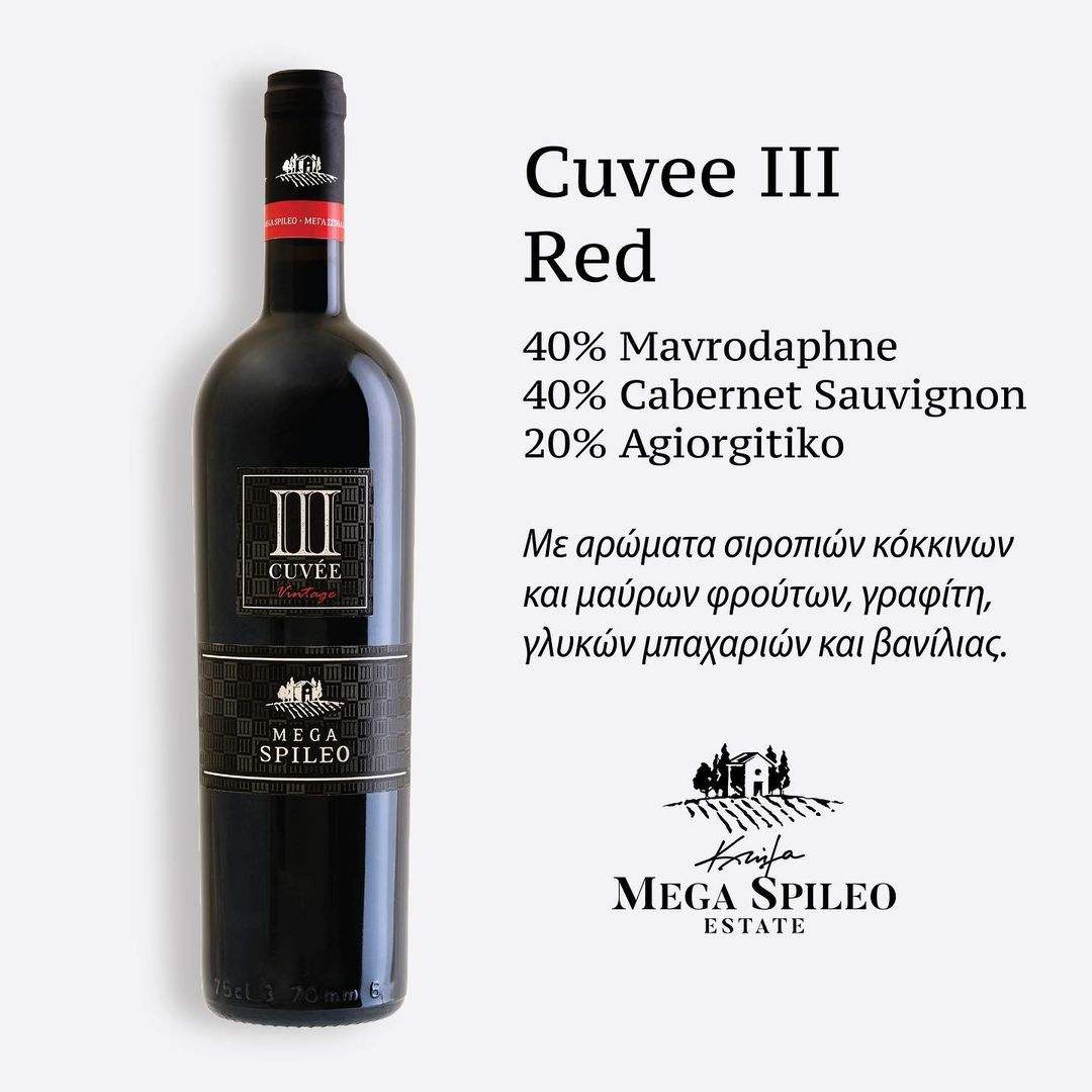 Mega Spileo Cuvee III Rotwein 2023 aus Achaia mit Mavrodaphne, Cabernet und Agiorgitiko, trocken, barrique gereift, fruchtig und vollmundig