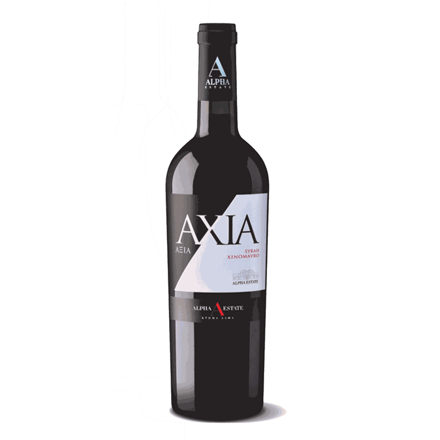 Axia Alpha Estate Rotwein aus Xinomavro und Syrah Rebsorten in eleganter Flasche