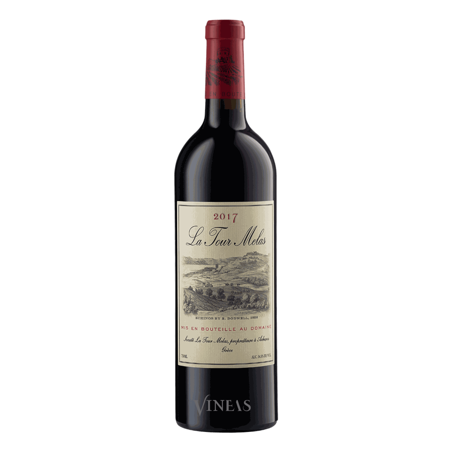 Flasche La Tour Melas Chateau 2017 Rotwein mit Cabernet Franc und Merlot aus Achinos, Griechenland