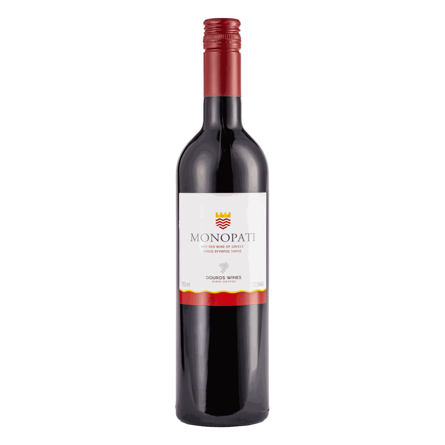 Monopati Rot Trocken Weinflasche mit Schraubverschluss, 2023er Jahrgang, Agiorgitiko Trauben, leuchtendes Rubinrot, fruchtig, Peloponnes PGI, 12,5% Vol. Alkohol.