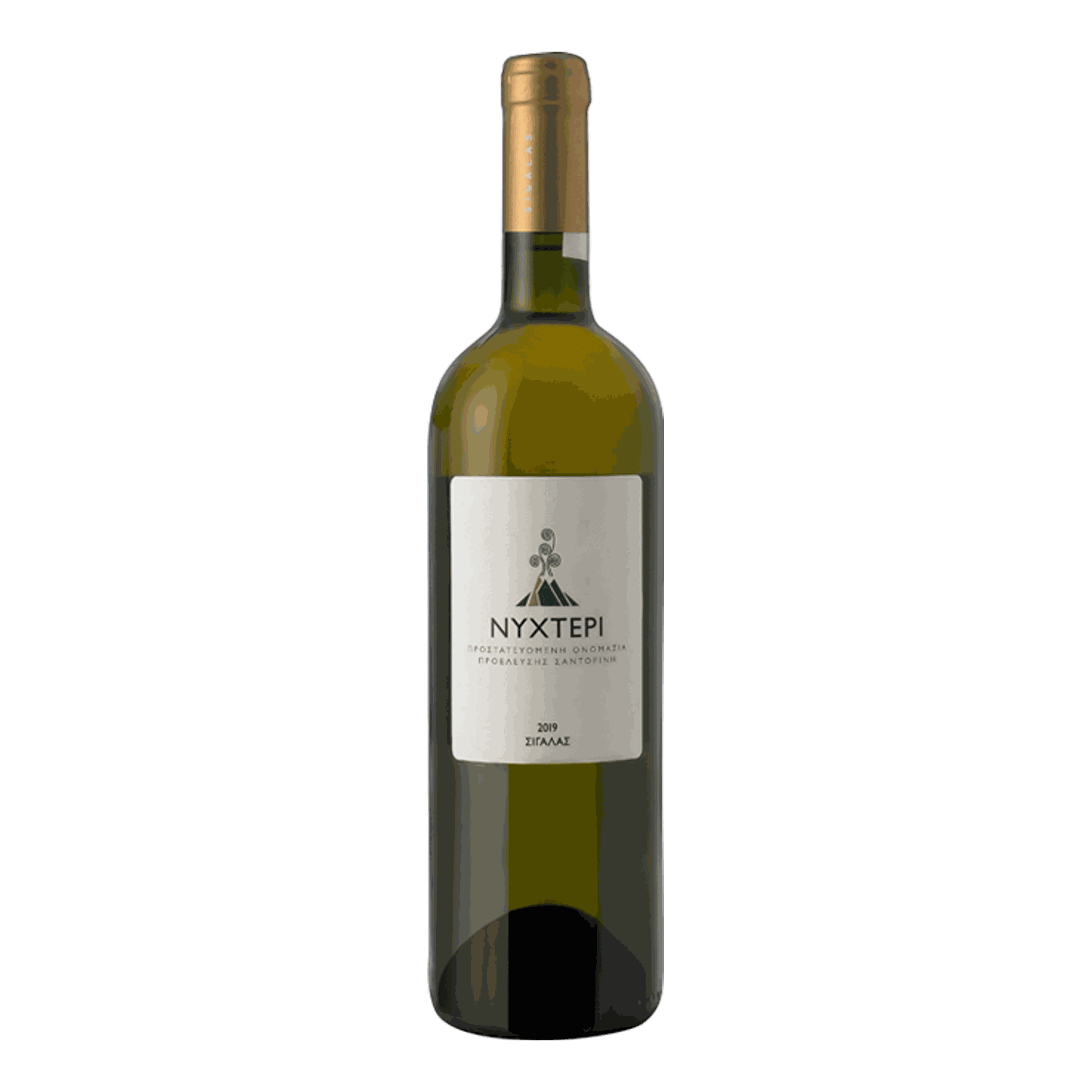 Nychteri Weißwein aus Santorini 2019 Assyrtiko, mit goldgelber Farbe und cremigem Geschmack