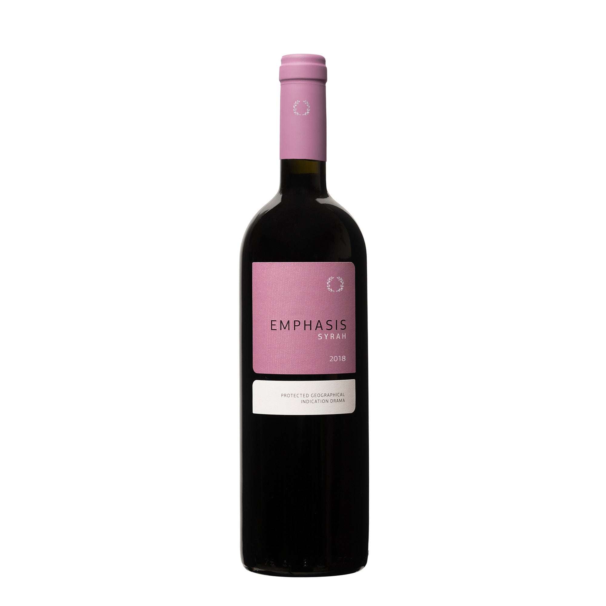 Emphasis Syrah Rotweinflasche 2021 aus Drama PGI, kraftvoll und kräftig mit Kirschen- und Rauchnoten