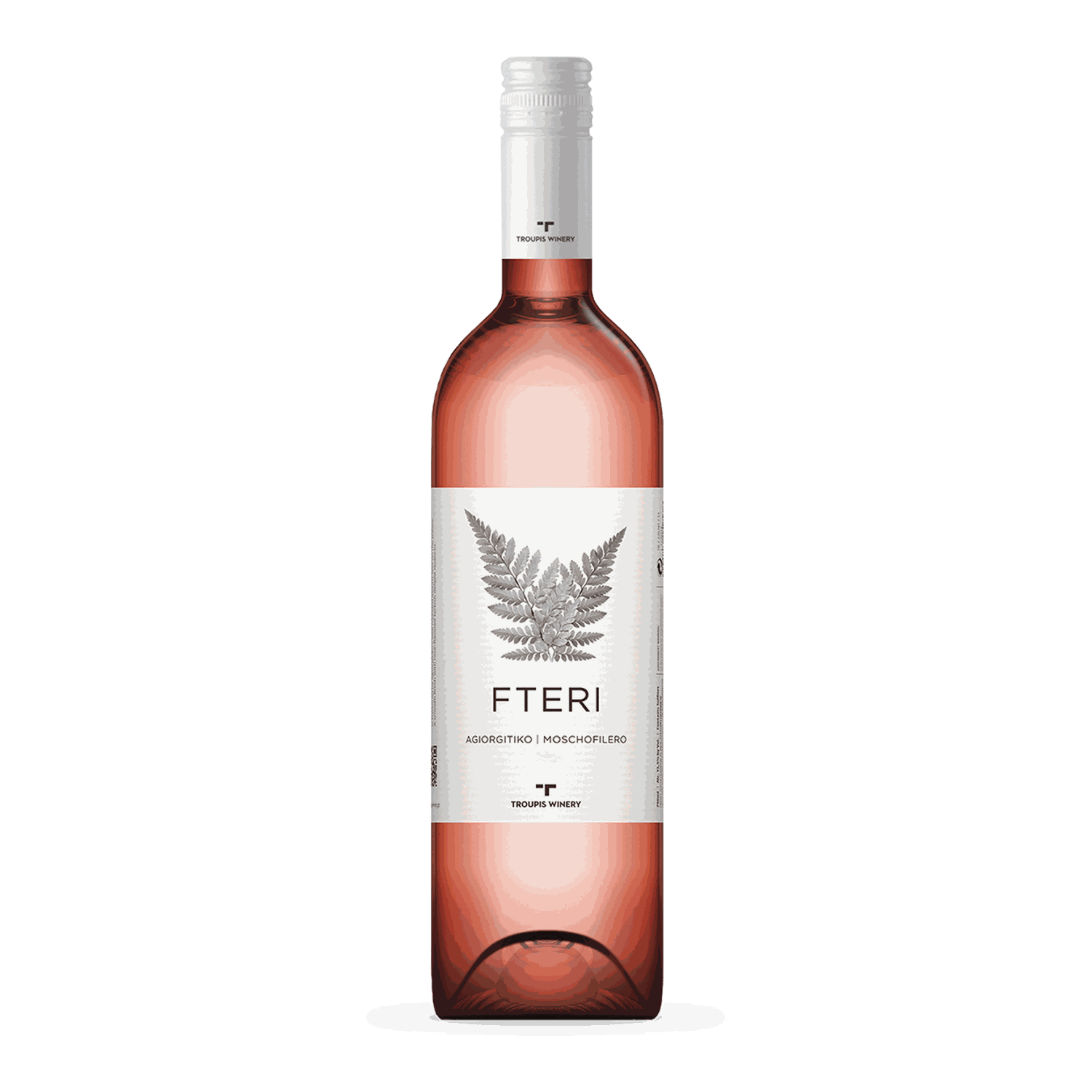 Troupis Fteri Rosé Weinflasche rosé aus Agiorgitiko und Moschofilero aus Peloponnes mit fruchtigem Geschmack und Flamingo-Pink Farbe