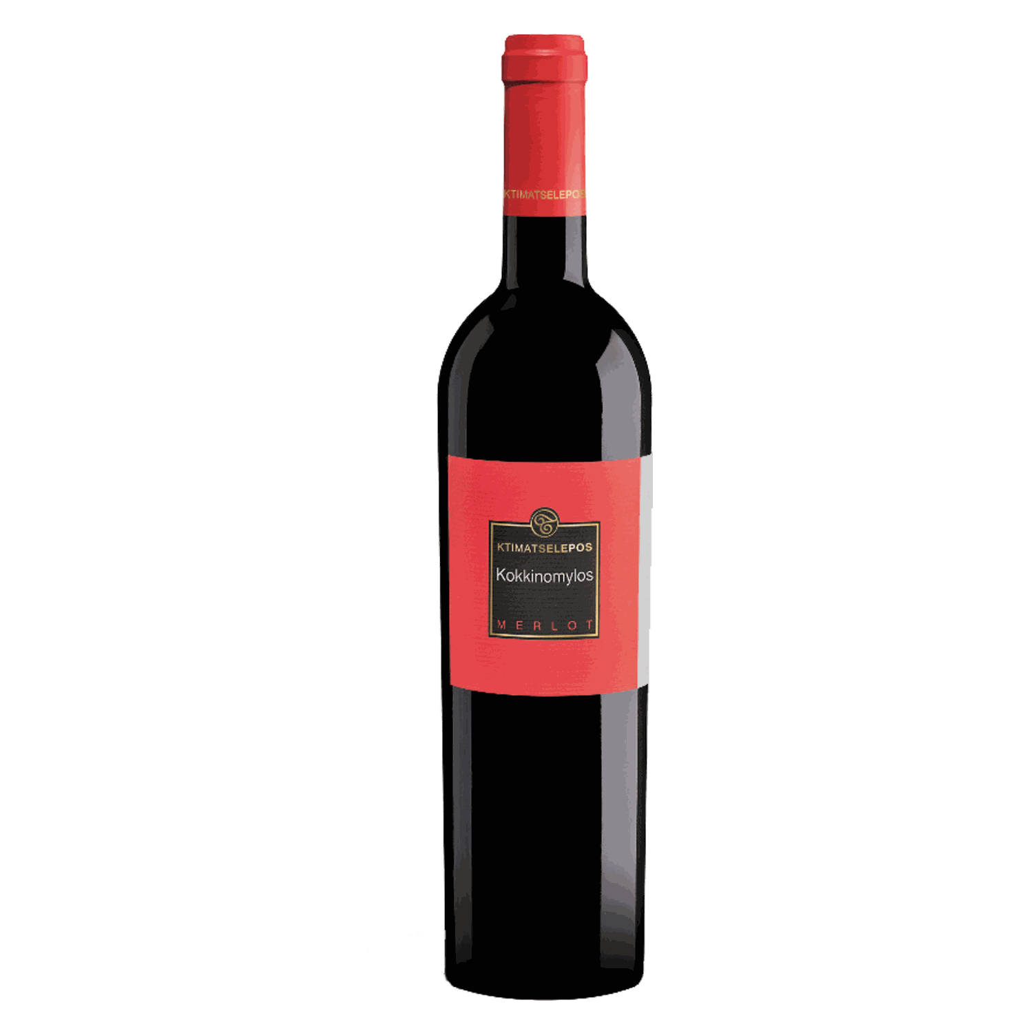 Flasche Tselepos Kokkinomylos Merlot Rotwein Jahrgang 2022 aus Arkadien, 15 Monate Barrique, 14% Vol.