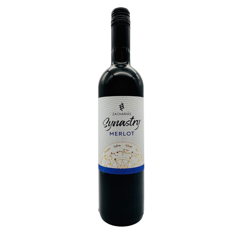 Flasche Zacharias Synastry Merlot Rotwein aus Peloponnes 2021 mit Schraubverschluss
