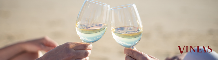 Sommerliche Weindegustation - Köstlicher griechischer Rosé, serviert mit mediterranen Leckereien, vor strahlendem Meereshintergrund