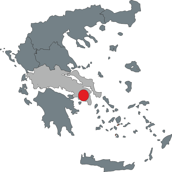 Kartenansicht von Griechenland mit hervorgehobener Region Attika in grau und rotem Punkt für Athen.