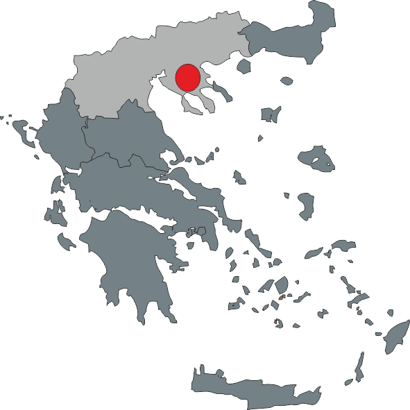 Karte von Griechenland mit hervorgehobener Region und rotem Punkt in der Mitte