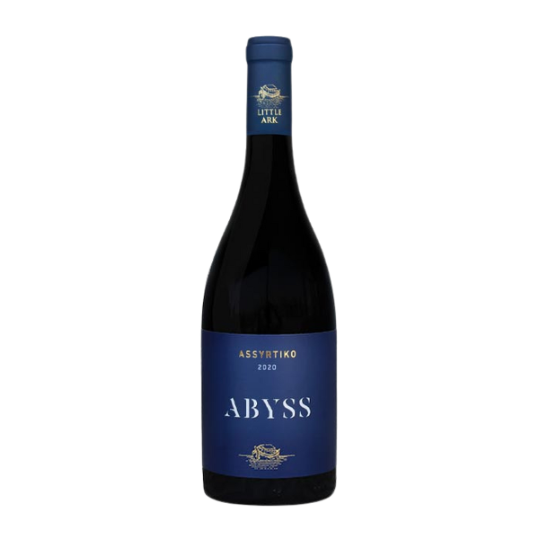 Abyss Little Arch Assyrtiko 2020 von VINEAS.shop in einer eleganten, dunklen Flasche mit blauer Etikettierung