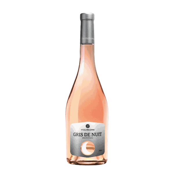 Flasche Tselepos Gris de Nuit Roséwein Moscofilero 2024 aus Arkadien mit elegantem Duft nach Himbeere und Kirsche