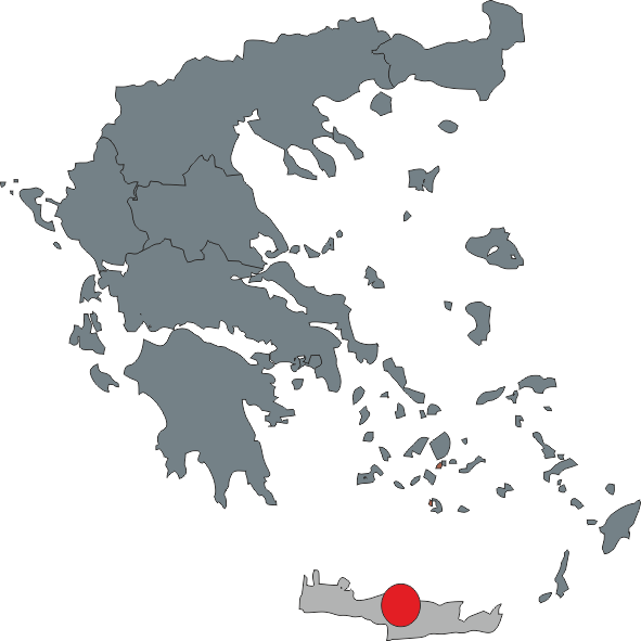 Karte von Griechenland mit hervorgehobener Insel Kreta in rot.