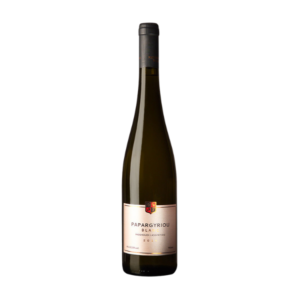 Weißwein Papargyriou Estate Blanc Wild Ferment in schlanker Flasche mit eleganter Etikettierung