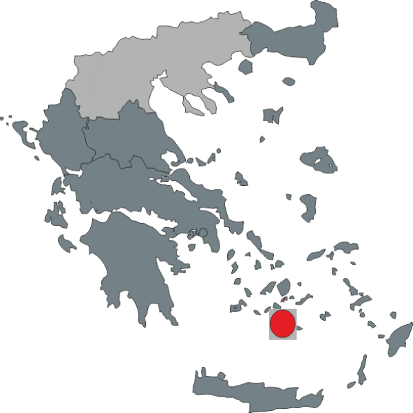 Karte von Griechenland mit hervorgehobenem roten Punkt auf der Insel Kreta