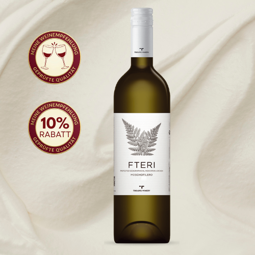Weißwein FTERI aus Moschofilero Trauben mit frischem Geschmack und floralen Aromen