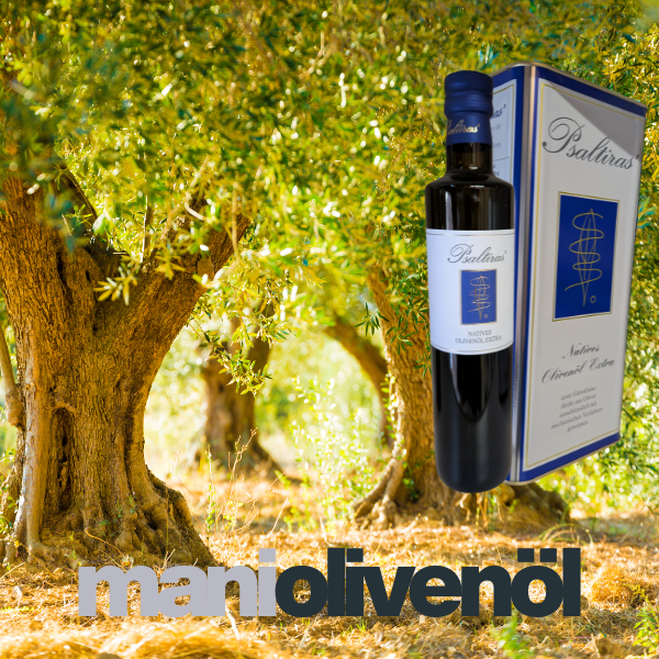 Griechisches Olivenöl zwischen Olivenbäumen