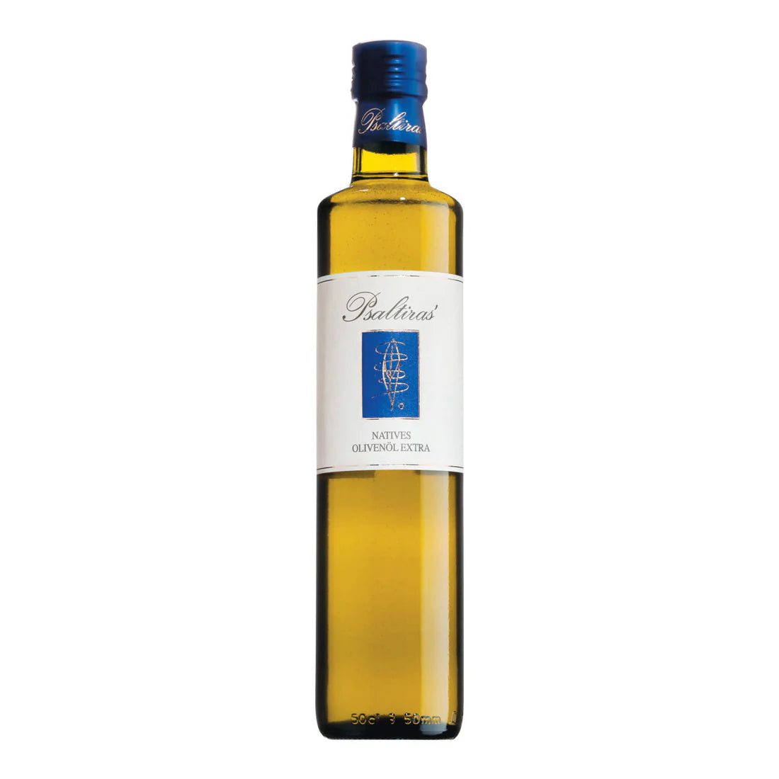 Psaltiras Natives Olivenöl Extra in einer 500 ml Flasche mit grün-gelber Farbe und hochwertigem Geschmack