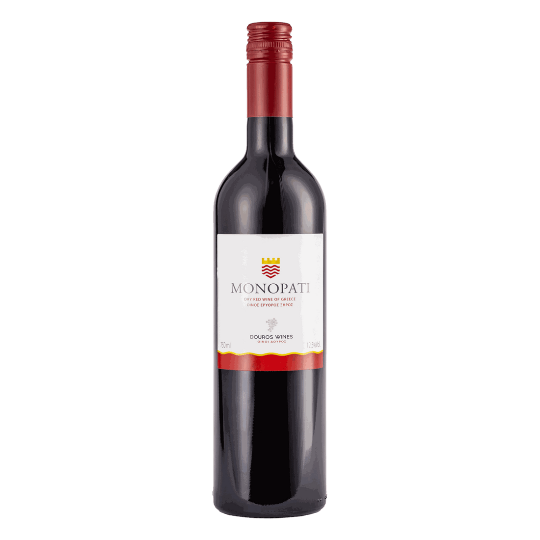 Monopati Rot Trocken Weinflasche mit Schraubverschluss, 2023er Jahrgang, Agiorgitiko Trauben, leuchtendes Rubinrot, fruchtig, Peloponnes PGI, 12,5% Vol. Alkohol.