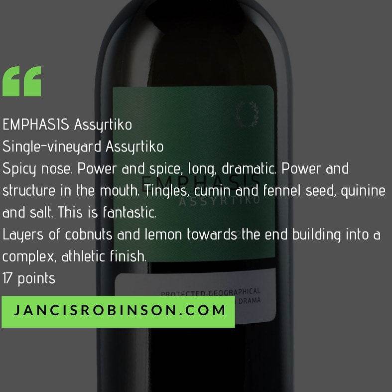 Pavlidis Emphasis Assyrtiko 2023 Weißwein aus Drama, limitiert, fruchtig mit Limetten- und Blütennoten, mineralisch, kräftiger Abgang, 13,5% Vol.